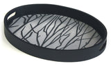 Mountain Woods Black Tree Line Luxury Oval Wooden Serving Tray w/ Brushed Aluminum Accents 1