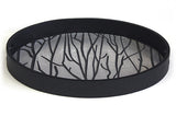 Mountain Woods Black Tree Line Luxury Oval Wooden Serving Tray w/ Brushed Aluminum Accents 2