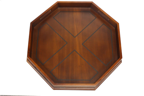 Mountain Woods Brown Octagon Ottoman Wooden Serving Tray - 22"