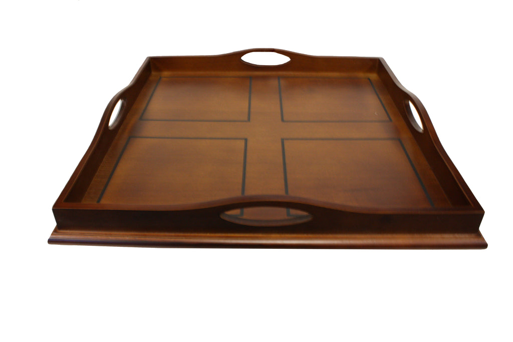 20 x 20 Inch Square Walnut Wood Serving and Coffee Table Tray with Handles