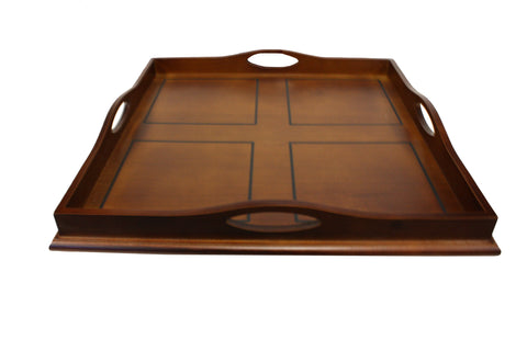 Mountain Woods Square Ottoman Wooden Serving Tray with Handles - 23.5"