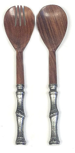 Mountain Woods Sheesham Elegant Utensil Set of 2 with Cast Aluminum Bamboo Design Handle