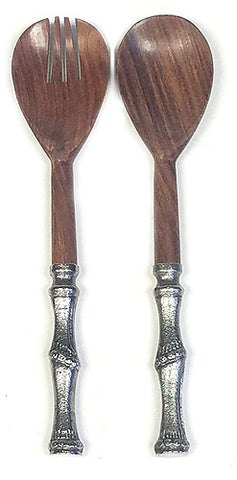 Mountain Woods Sheesham Elegant Utensil Set of 2 with Cast Aluminum Bamboo Design Handle