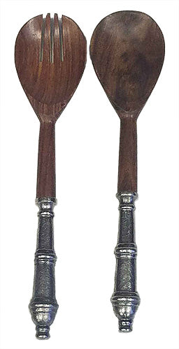 Mountain Woods Sheesham Elegant Utensil Set of 2 with Cast Aluminum Antique Design Handle