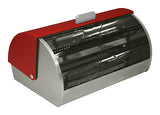 ZUCCOR Genoa Brushed Stainless Steel Bread Box / Storage Box w/ Red Polystyrene Front Cover