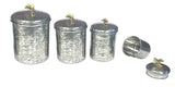 Zuccor Set of 4 Hand-Textured Stainless Steel Canisters W/ Brass Butterfly Ornament