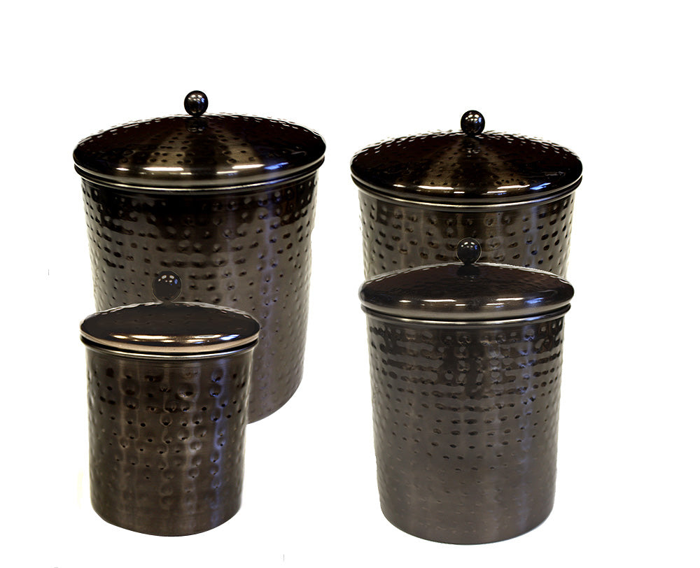 Zuccor 4 Piece Stainless Steel with Hammered Black Nickle Plated Canister Set - 10''