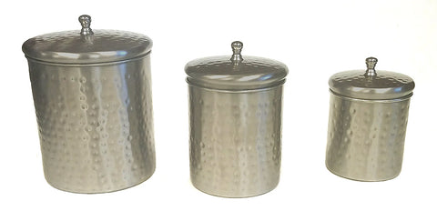 3 Piece Stainless Steel With Hammered Nickle Plated Exterior Canister Set