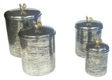 Zuccor Set of 4 Hand-Textured Stainless Steel Canisters W/ Brass Rooster Ornament