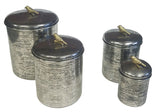 Zuccor Set of 4 Hand-Textured Stainless Steel Canisters W/ Brass Bird Ornament