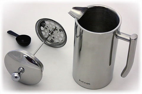 Zuccor 32 oz. Stainless Steel Capri Double Wall Coffee Press - 9.125