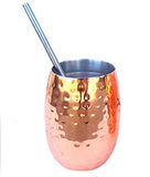 Double Wall Stainless Steel Copper Finish Tumbler Shaped Cocktail Moscow Mule Mug, 18 oz. With Stainless Steel Straw