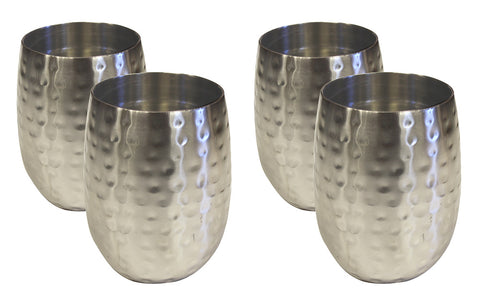 4 Set Double Wall Hammered Stainless Steel Tumbler Satin Nickle Finish