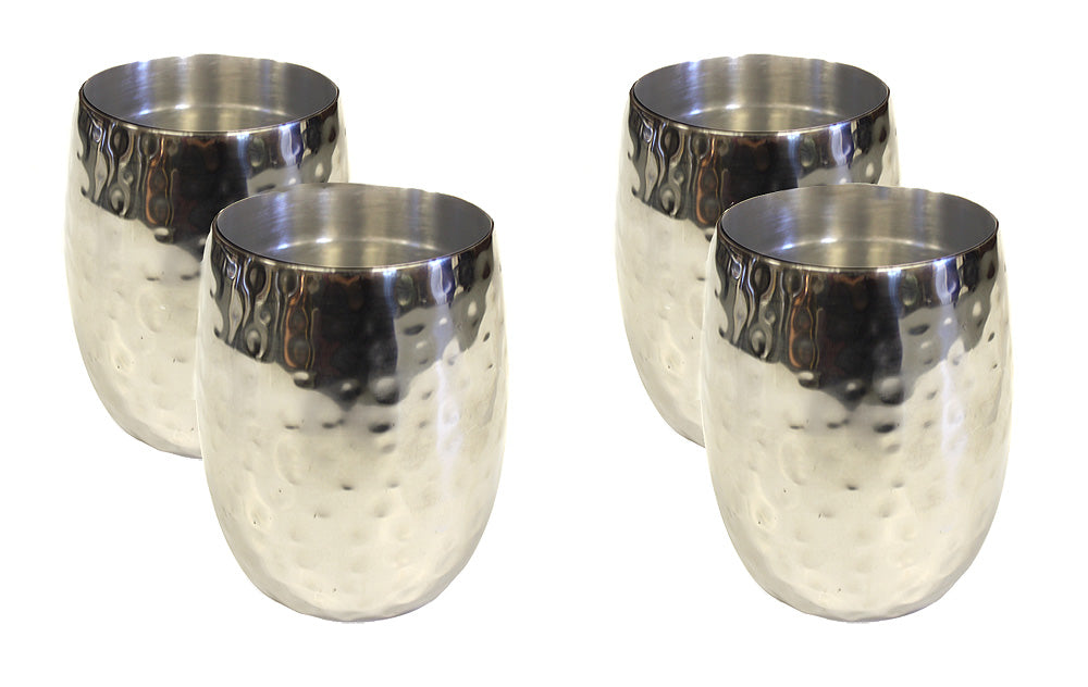 4 Set Double Wall Hammered Stainless Steel Tumbler Polished Nickle Finish