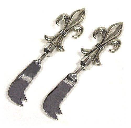 Zuccor 2 Piece Ash Brown Fleur-de-Lis Polished Metal Luxury Gourmet Cheese Spreader Knives 1