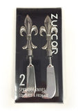 Zuccor 2 Piece Ash Brown Fleur-de-Lis Polished Metal Luxury Gourmet Cheese Spreader Knives 4