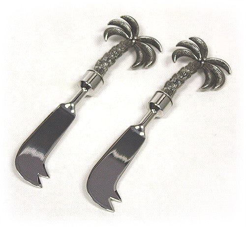 Zuccor 2 Piece Palm Tree Polished Metal Luxury Gourmet Cheese Spreader Knives 1