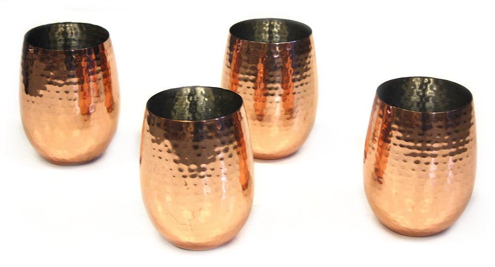 4 Pieces Hand Hammered Copper Plated Stainless Steel Mug Set