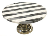 ZUCCOR Marble Serving Tray with Polished Metal stand, Handcrafted With Organic Himalayan black and white marble, 12”X12”X6”