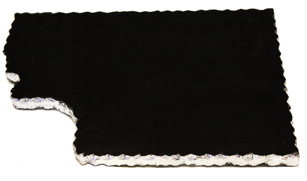 Handmade Organic Marble / Black Granite server board with Silver finished Chiseled Edge, 12”X8.5”